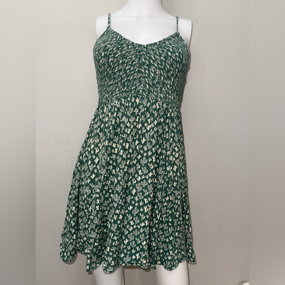 Angie Green Cactus-Print Smocked Midi Dress